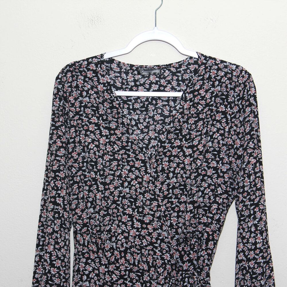 PrettyGarden Floral Wrap Dress Size Large Long Sleeve RUNS SMALL
